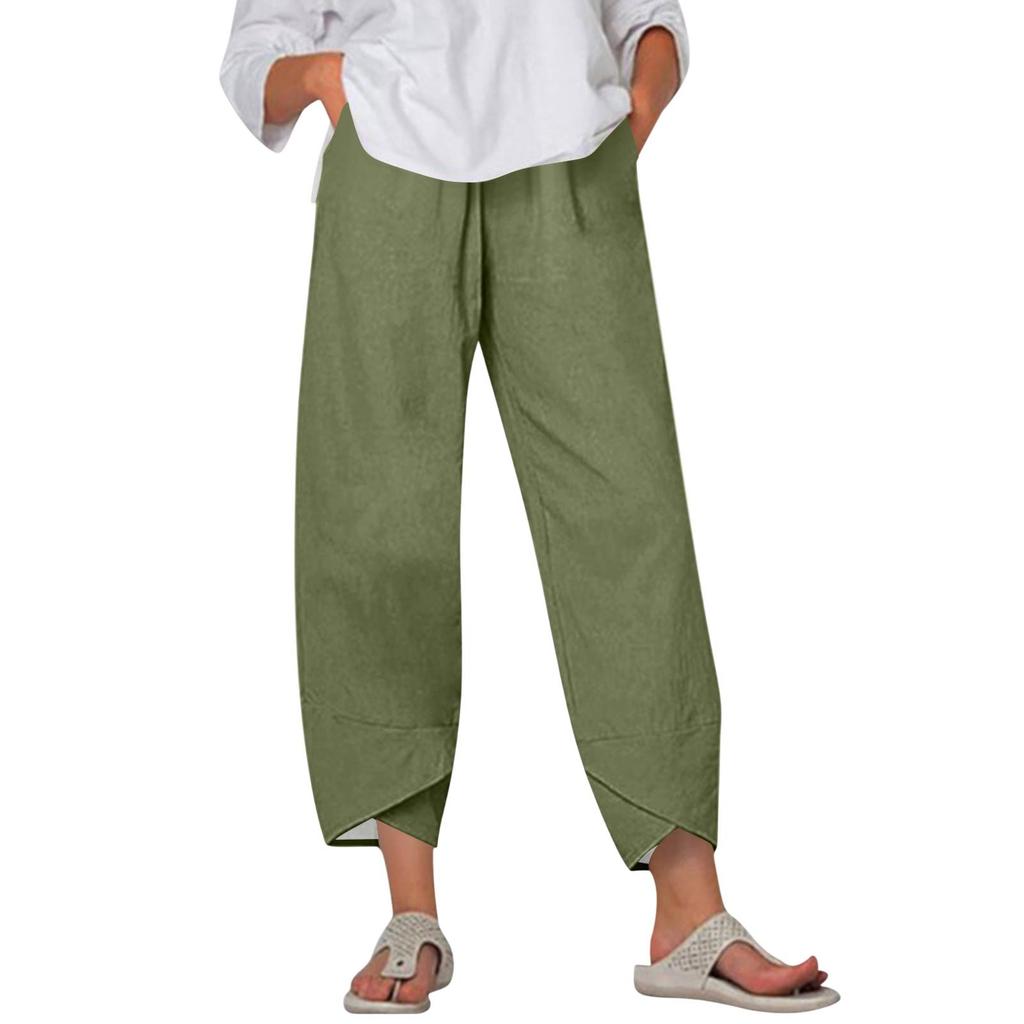 Брюки женские летние повседневные широкие брюки с эластичной резинкой на талии и карманами