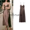 Autumn New Women's Clothing Sleeveless V-neck Vest Skirt Ruched Silk Satin Texture Midi Skirt Dress 8394331