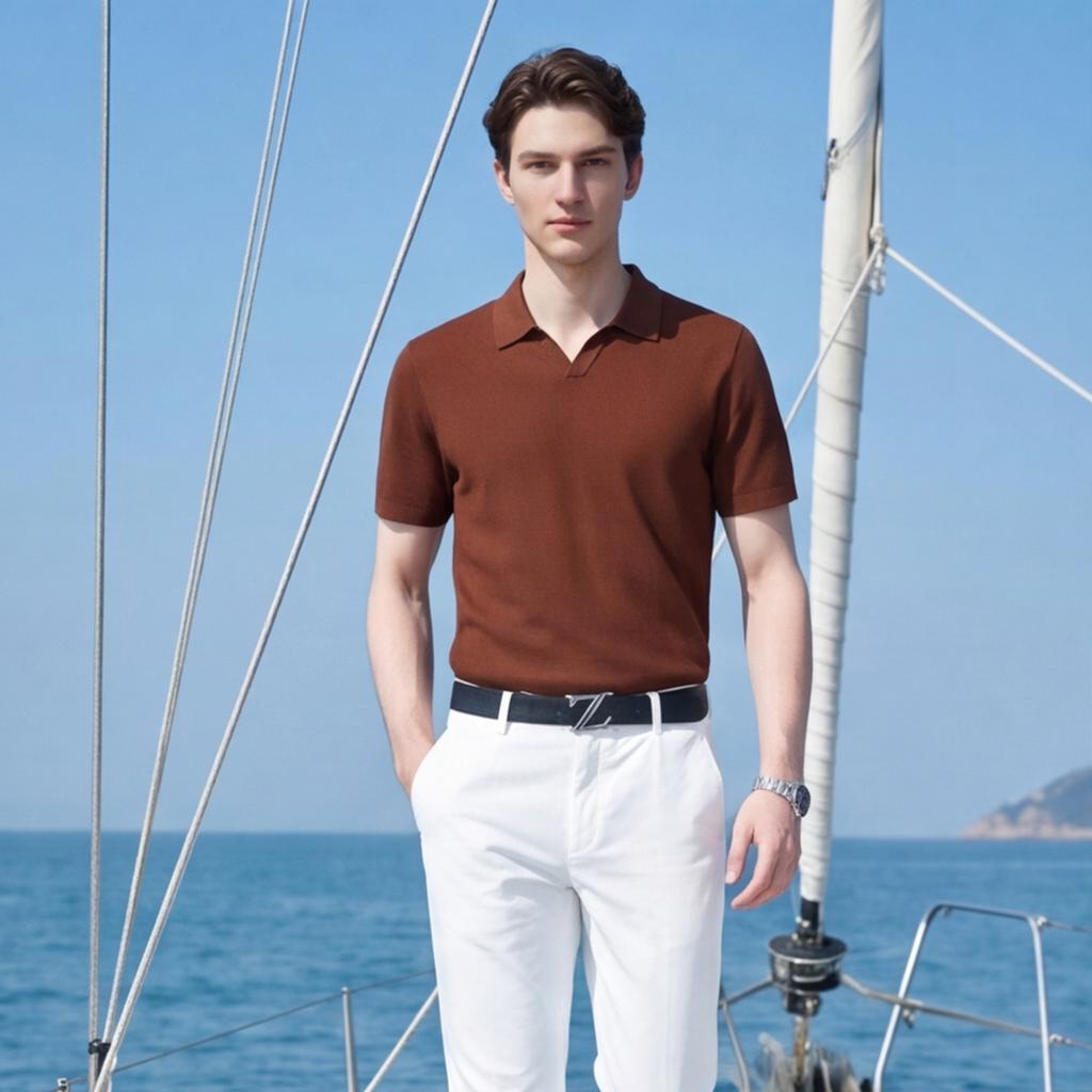 [Knitted Jacquard] Spring and summer breathable base short sleeved T-shirt for men's business casual knitted lapel polo shirt