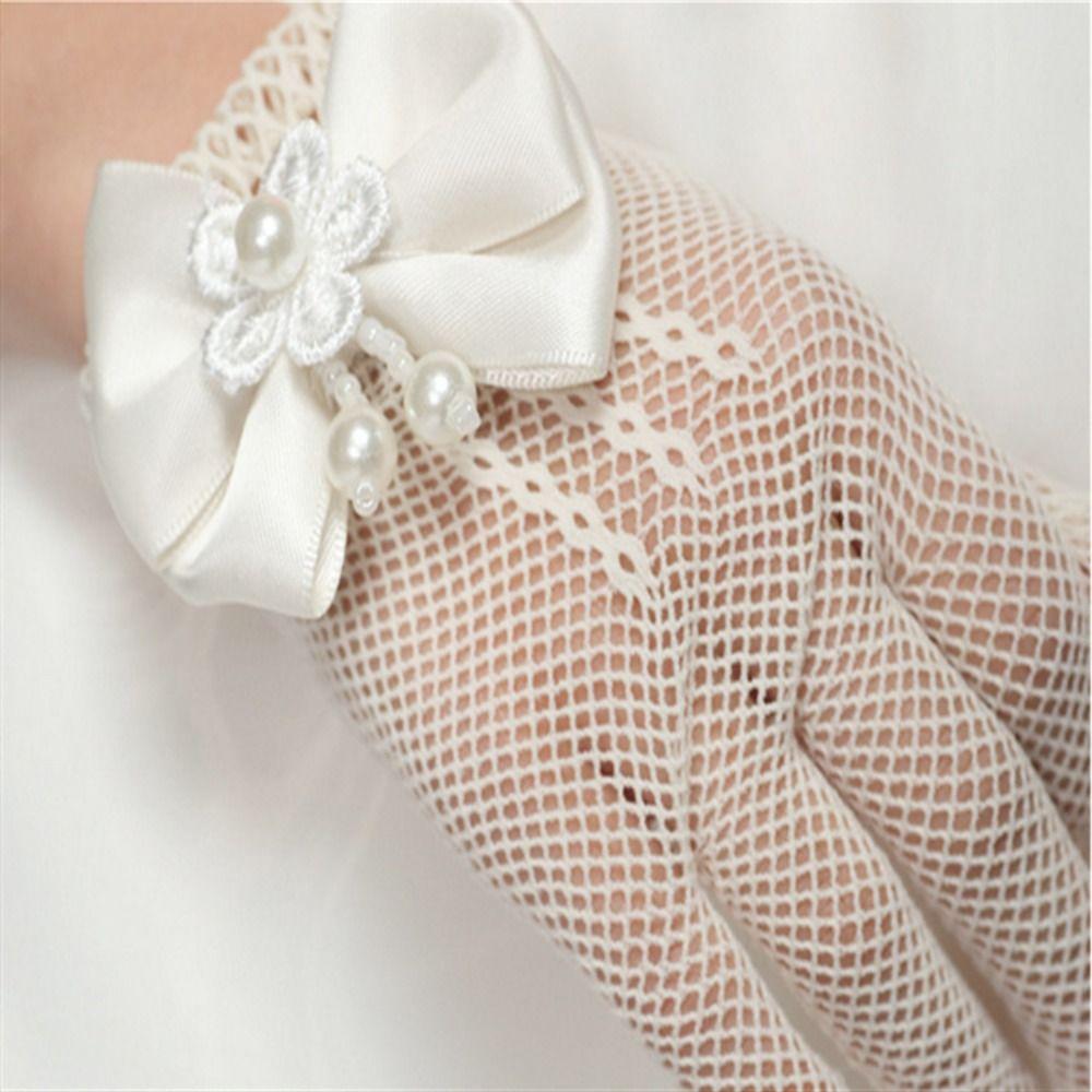 Bow Knot Lace Mesh Gloves Short Etiquette Dress Gloves Holiday Princess Birthday Party Gloves