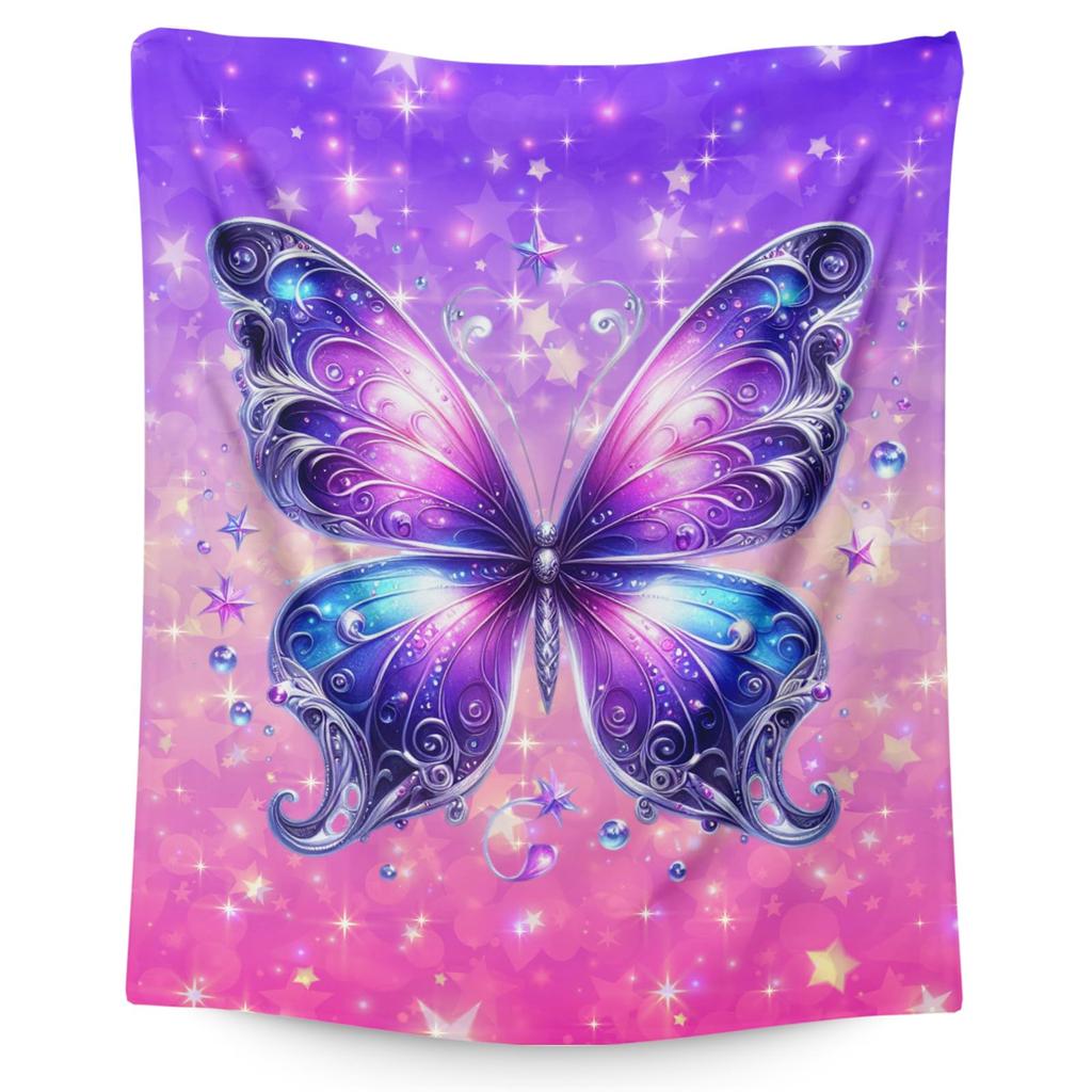 Super Soft Funny Butterfly Throw Blanket Cozy Fleece Fuzzy Plush Flannel Blanket for Travel Camping Living Room Sofa Decor Gift