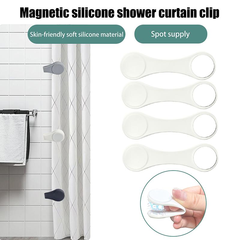 Magnetic Silicone Shower Curtain Clips For Liner, Self Adhesive Windproof Splash Holders Prevent Water Splashing Out