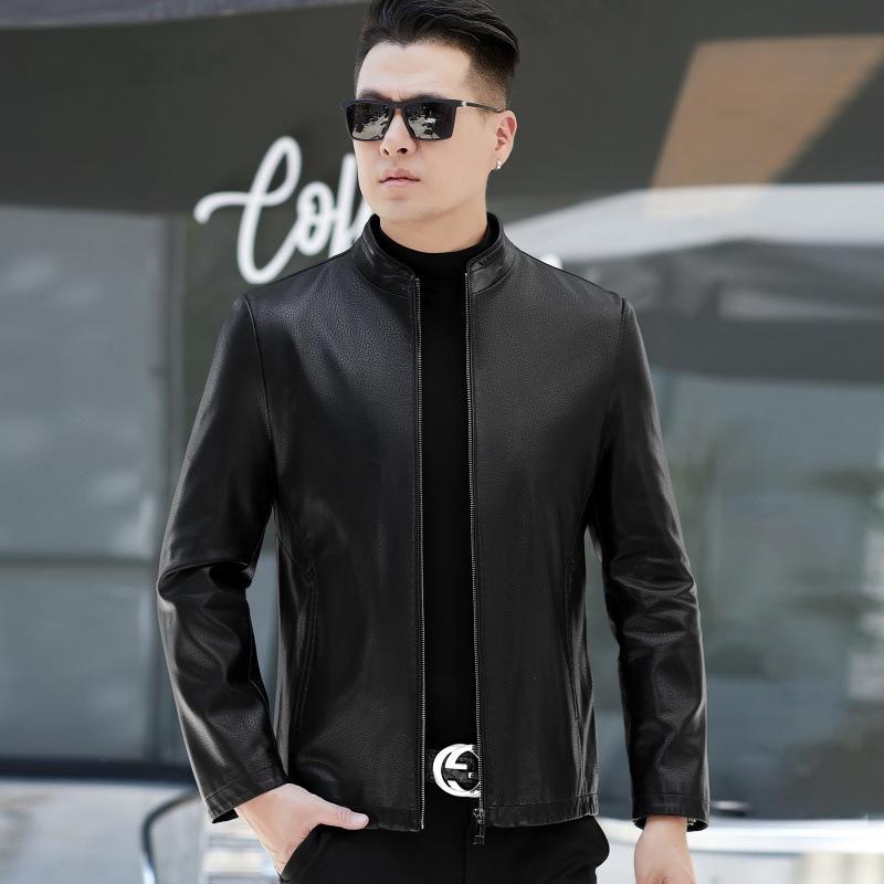 Кожаная куртка для мужчин среднего возраста, осенне-зимняя, большой размер, одинарная куртка плюс бархатная куртка-папа, тонкий срез