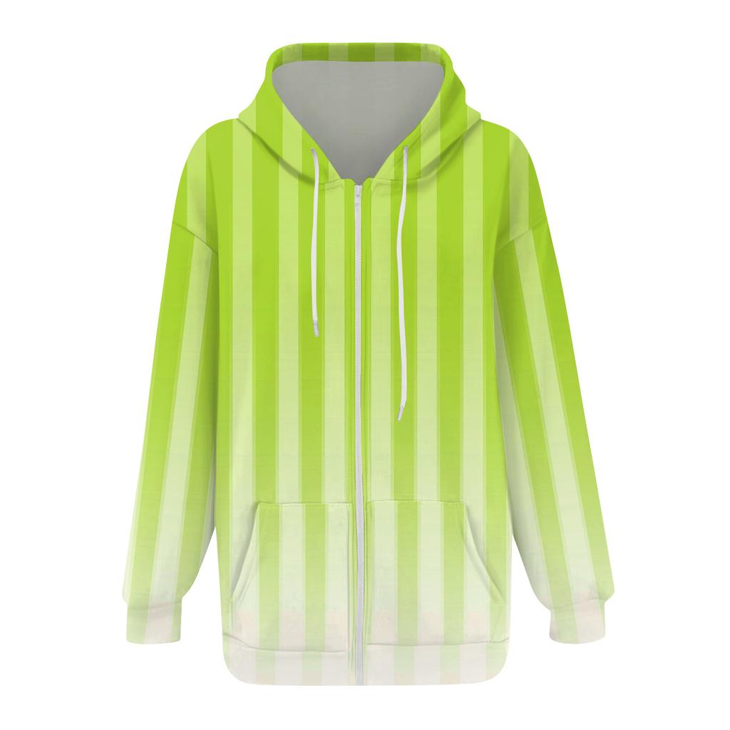 Women's Long Sleeve Print Sweatshirt Long Sleeve Pocket Jacket Zipper Hoodie Coat