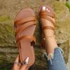 New Fashion Summer Flat Heel Sandals for Women Casual Plus Size 42 Beach Slippers Woman Leather Strap Slip-On Gladiator Sandals