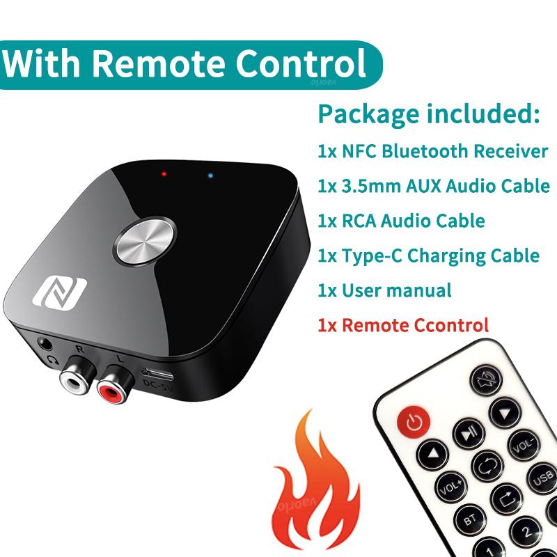 NFC Bluetooth 5.3 Audio Receiver 3.5mm AUX R/L RCA Stereo HIFI Music Wireless Adapter With Mic USB U-Disk Play Remote Control