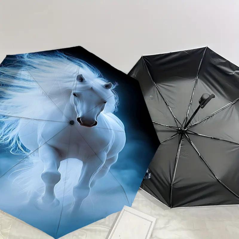 White Horse Fantasy: Automatic Opening/Closing Umbrella with Foldable Design, Ideal for Fans, Travelers, Daily Use, and Festive Gifts!112520