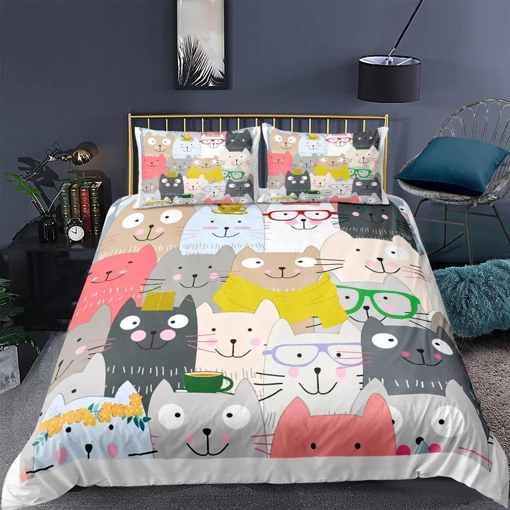 Cartoon Cat Duvet Cover Set Cartoon Animal Print Bedding Set With Pillowcase 23pcs Comforter Cover For Bedroom Decor