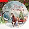Деревянная табличка «Счастливого Рождества» в деревенском стиле с рисунком лошади - Круглая табличка Navidad для входной двери, настенный декор - Идеальный рождественский подарок для друга