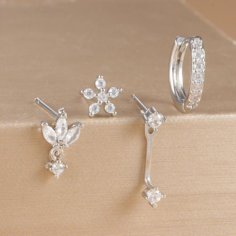 Cross-Border Hot Selling Real Electroplated Zircon Earrings Chic Exquisite Compact Temperamental Design for Women