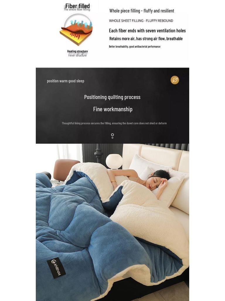 Теплый зимний стеганый одеяло из шерсти ягненка и набор с плюшевым пододеяльником - Уютное флисовое одеяло для общежитий и одиночных комнат