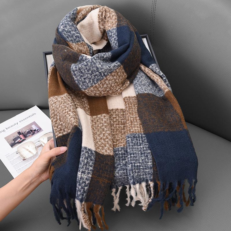 Winter Women'S Scarf Splicing Atmosphere Cashmere Shawl Sweet Color Matching Warm Plaid Scarf