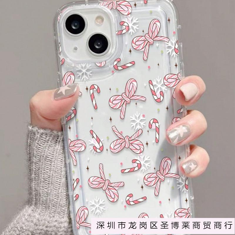 Чехол для мобильного телефона Snow pollen bow подходит для iPhone16Pro 15 Apple 14Pro Европа и Америка 13 прозрачный 12 с подушкой безопасности