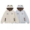 Unisex Oversized Hooded Fleece-Lined Cotton Blend Jacket With Leopard Ear Detail Winter Warm Loose Fit