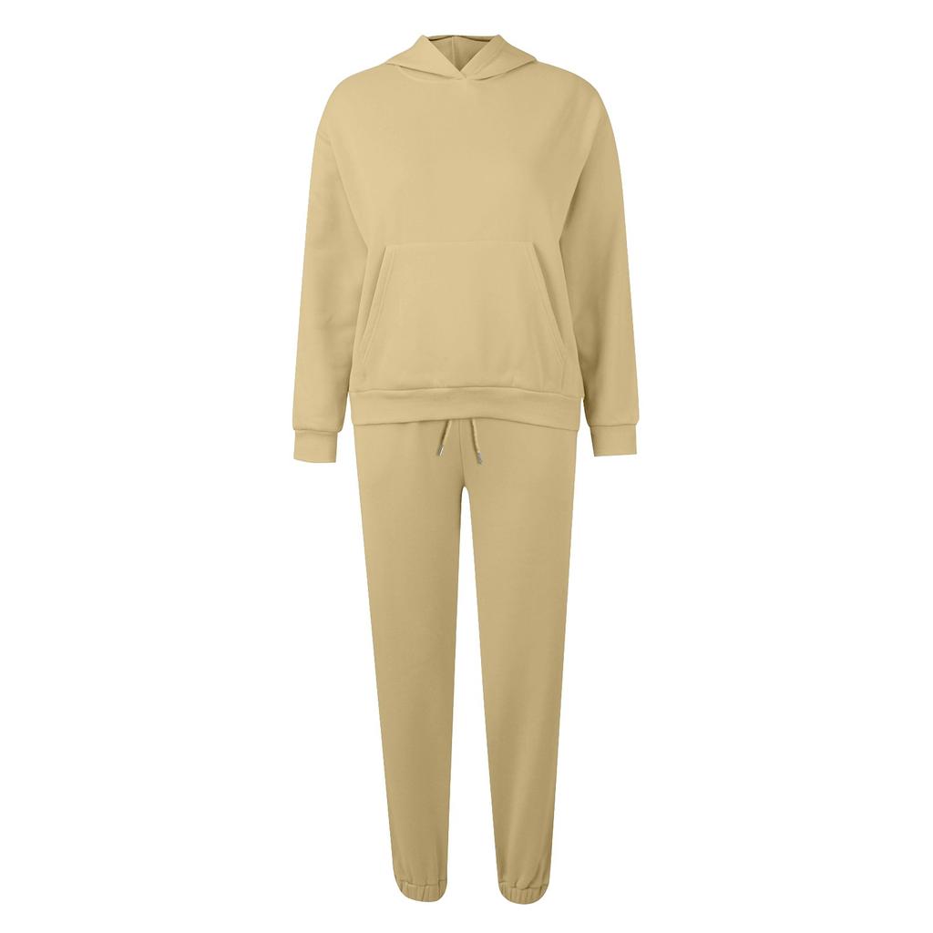 Женский однотонный спортивный комплект с капюшоном и длинными рукавами, домашние брюки, комплект для бега