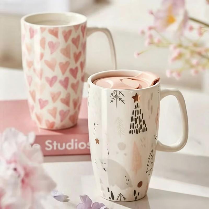 Large Capacity Mug with Lid Ceramic Cup Girls Summer creative home Drinking Cup Couple Coffee Cup