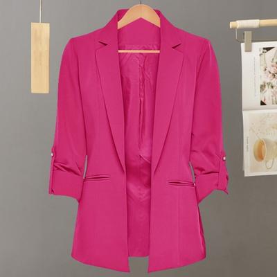 Женский пиджак с отложным воротником и длинными рукавами, карманы, однотонный пиджак с открытым передом для офиса для леди