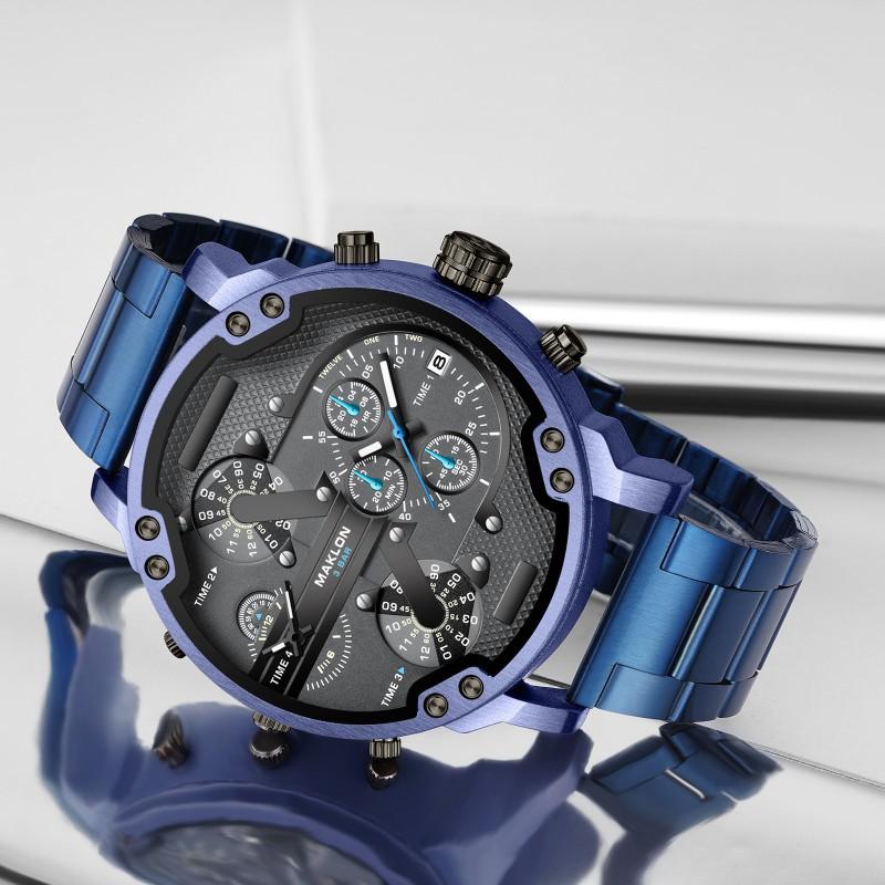 Large Dial GMT Dual Time Sport Watch Men Teens Alloy Case Stainless Buckle 49mm Quartz
