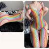 Colorful Stripes Sexy Hollow Stretch Porn Fishnet Erotic Lingerie for Women Female Crotchless Teddy Bodystockings Erotic Adult Female Sex Game Costume