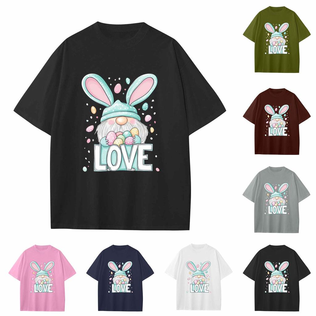 Boys And Girls Casual Loose Easter Print T-Shirt Round Neck Pullover Short Sleeve Top