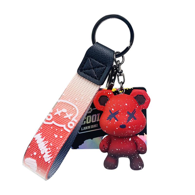 H Violent Bear Creative Cartoon Cool Gradient Doll Chameleon Bear Keychain Couple Bag Pendant Car Accessories