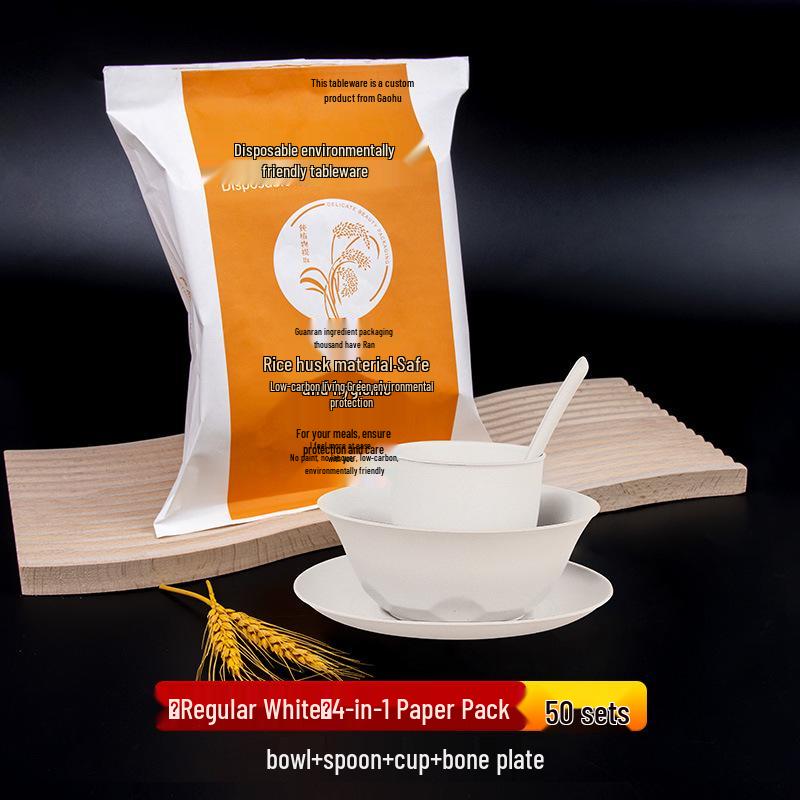 Biodegradable Rice Husk Tableware Set: Bowl & Plate - Ideal for Picnics, Weddings, Banquets.