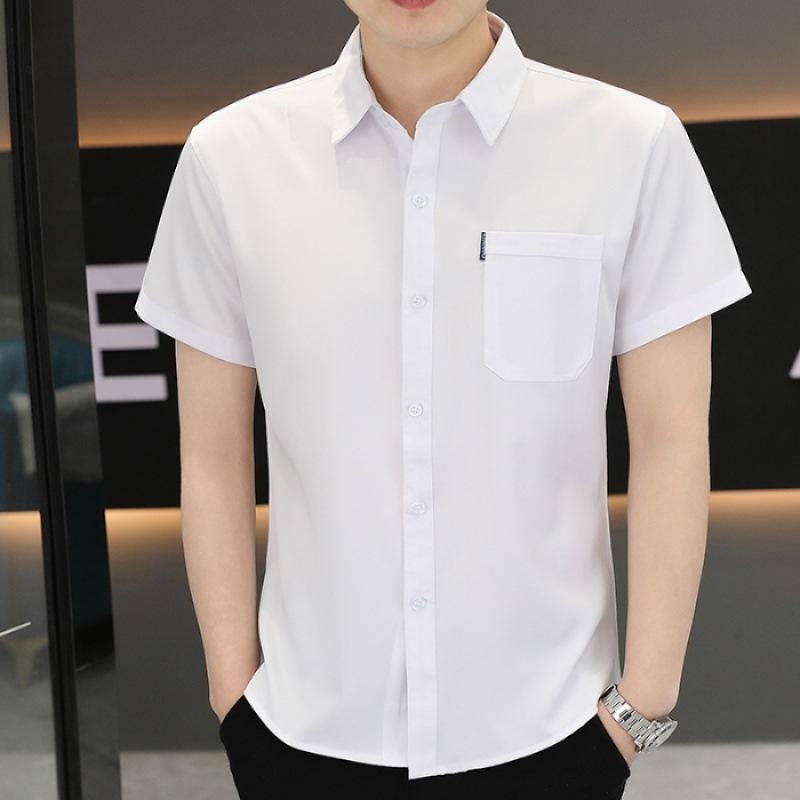 Summer Short-sleeved Shirt Men's Slim Senior Sense of Business Non-iron Striped Short-sleeved Shirt Hairstylist Tide Men's Clothing