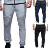 (M-4XL) Solid Color Drawstring Elastic Waist Sport Pleated Pants Trousers Male Jumpsuit Leggings for Men