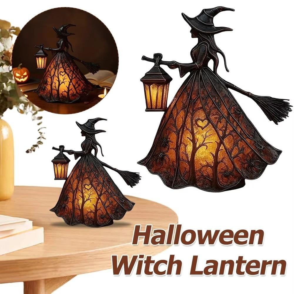 Scary Broomstick Witch Statues 16cm Resin Night Light Holiday Decorative Lamp Halloween Party