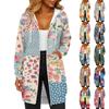 Women's Fashionable Printed Long Sleeved Drawstring Hooded Zipper Pocket Long Casual Sweatshirt Jacket
