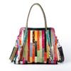 Authentic Leather Women's Tote  Snake Pattern  Shiny Leather  Stripes  Contrast Color  Tassel  Shoulder Bag
