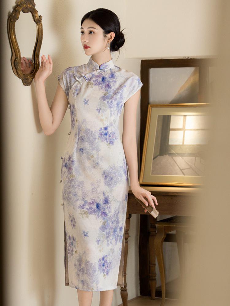 Платье Ципао Bei Zhi Yun с маленьким воротником-стойкой и застежкой-лягушкой – женское летнее платье облегающего силуэта