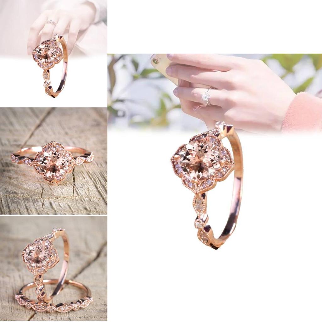 Stunning Pink Zirconia Micro Pave Princess Engagement Ring 18k Rose Gold Plated