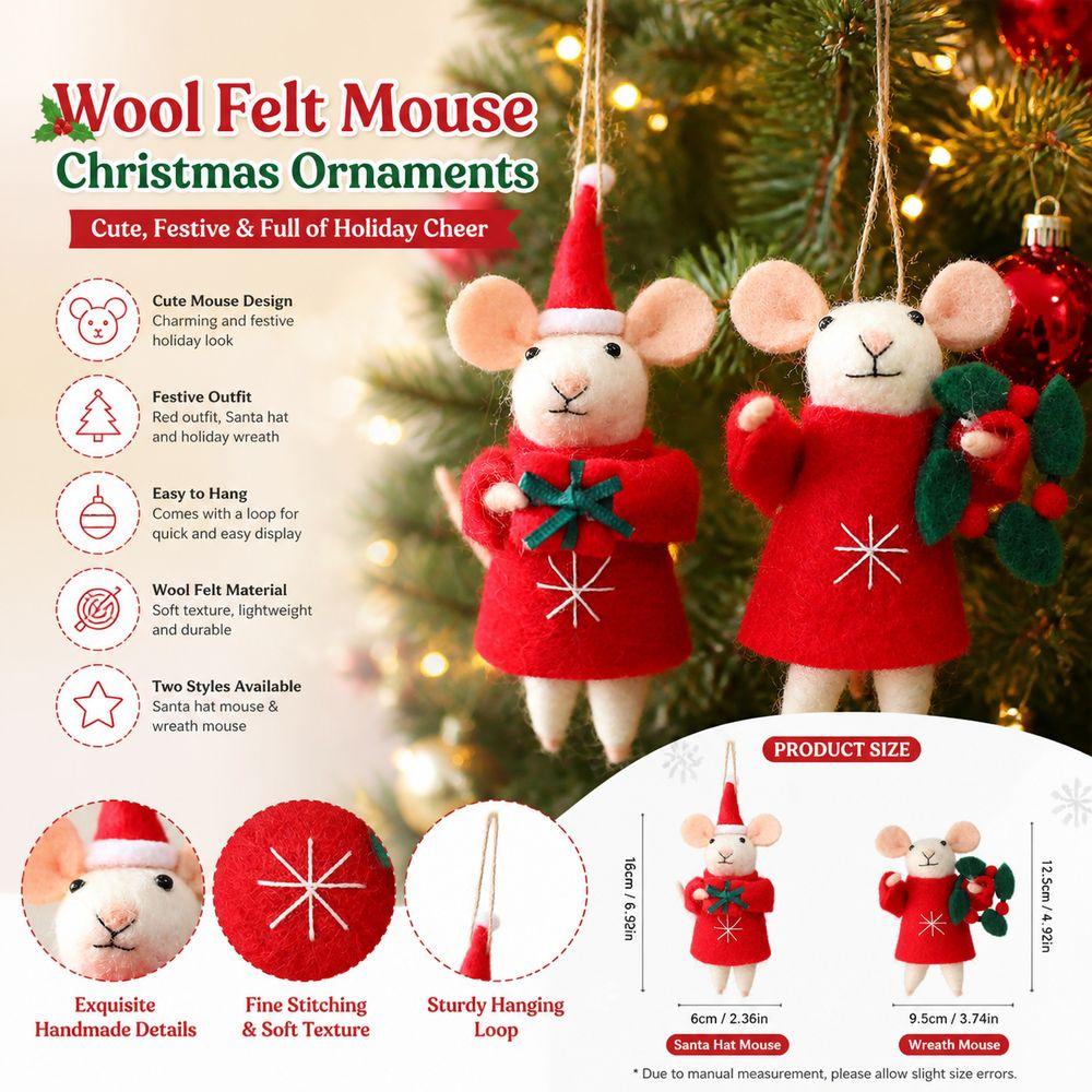 Santa Hat Felt Mouse Ornament Red Outfit Hanging Mouse Decoration Christmas Tree Decoration