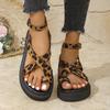 Fashion Summer Leopard Cross Strap Sandal Women Retro Anckle Strap Wedge Sandals Woman Fashion Office Thick Bottom Platform Sandal Mujer