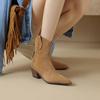 Winter Classic Boots Women Pointy Toe Wedge Heel Ankle Boots Simple Comfortable Cowboy Boots
