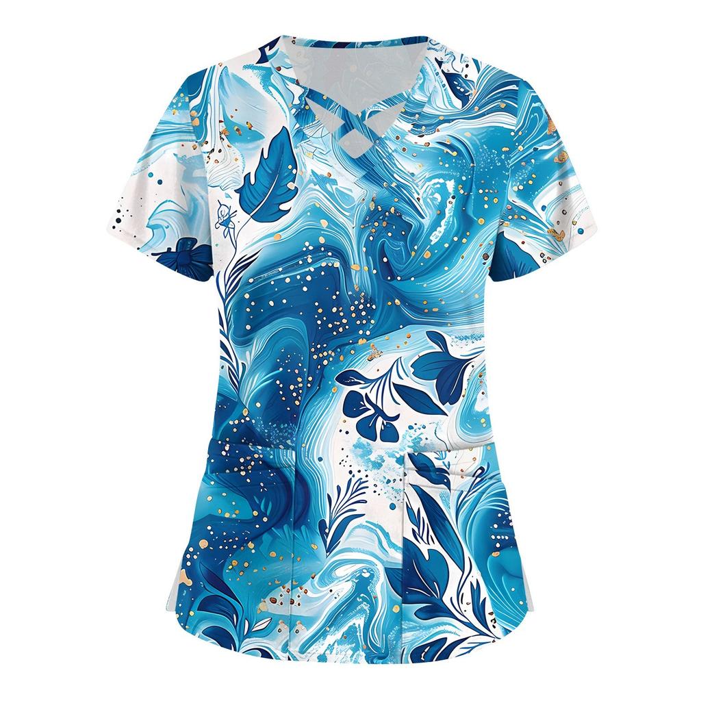 Женский топ с коротким рукавом и V-образным вырезом, принтом и карманом Dry-nurse