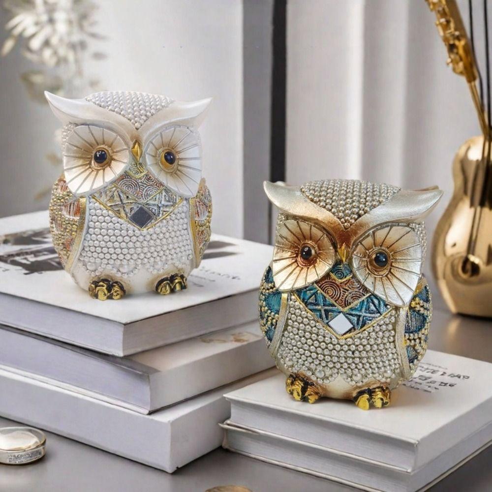 Ретро Статуэтка Животного Роскошная Миниатюрная Фигурка Скульптура Украшение Фойе Сова Орнамент Подарок