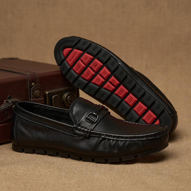 Летние Новые Туфли Дуду Мужские Натуральная Кожа Дышащие Корейская Версия Повседневные Ленивые Туфли Мягкая Подошва Однослойная Воловья Кожа Туфли для Вождения