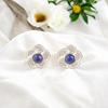 Natural Lapis Lazuli Gemstone 925 Sterling Silver Flower Shape Stud Earrings0.5" EE-157-21