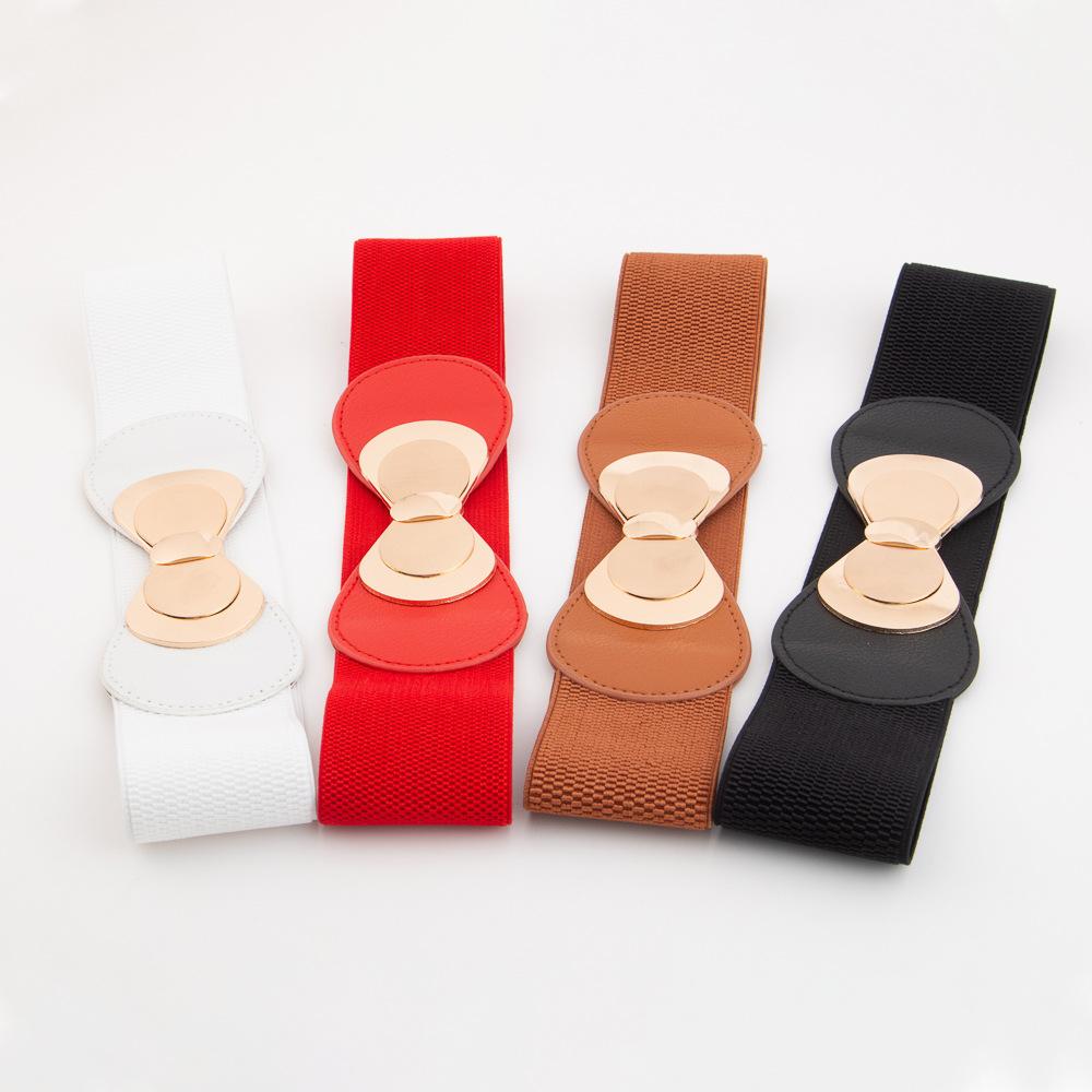 Bow Pair Buckle Elastic Wide Belt Decorative Down Jacket Elastic Waist Seal Slim and Versatile Waist Belt for Women