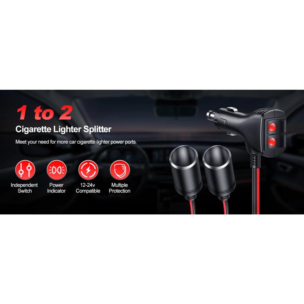 1 на 2 автомобильных разветвителя розетки, порт зарядного устройства 16AWG 12/24 В, 2-канальный разветвитель с предохранителем 10 А