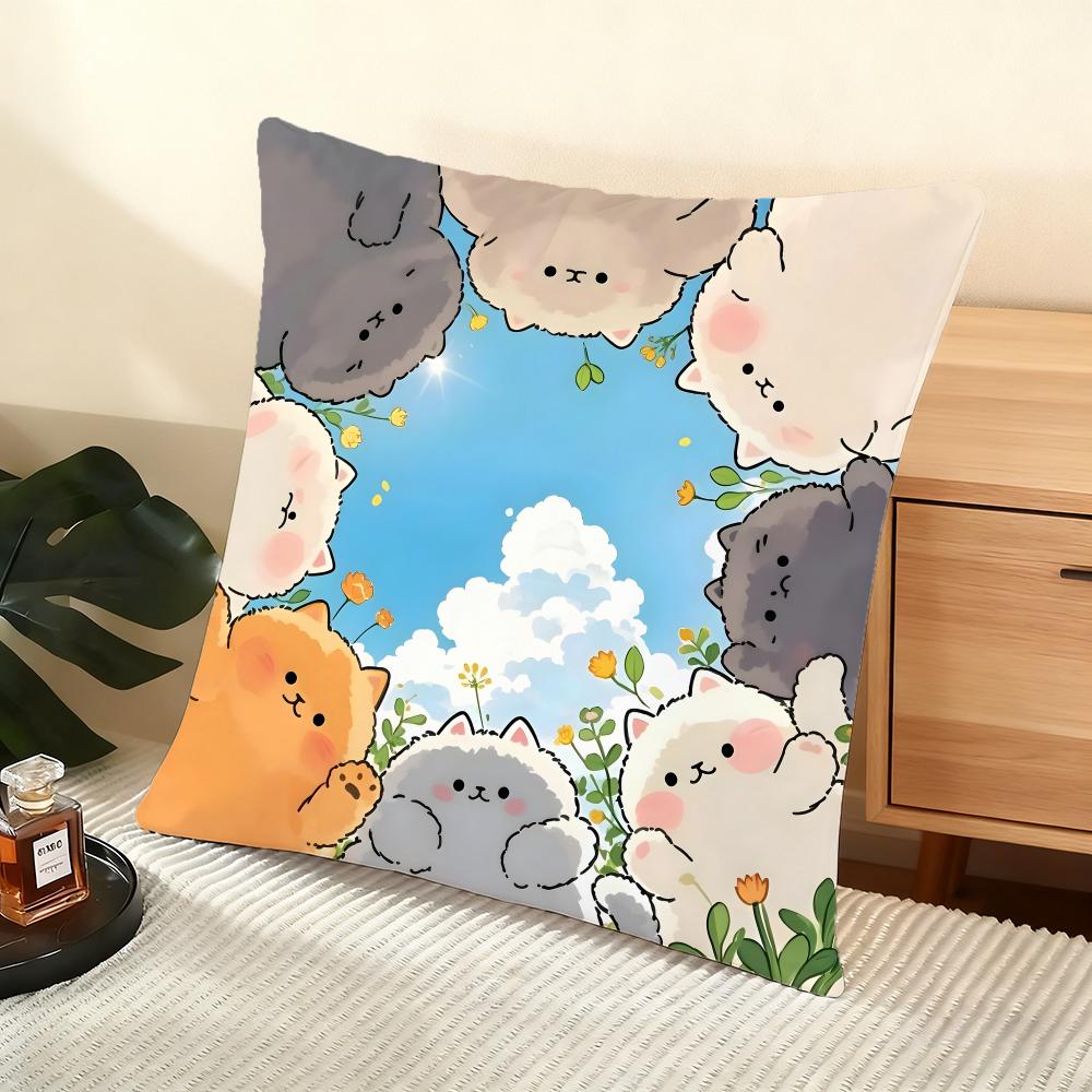 Surrounded By Fluffy Cat Balls Cushion Cover Silky Short Plush Home Sofa Cushion Cover - Invisible Zipper Home Decoration