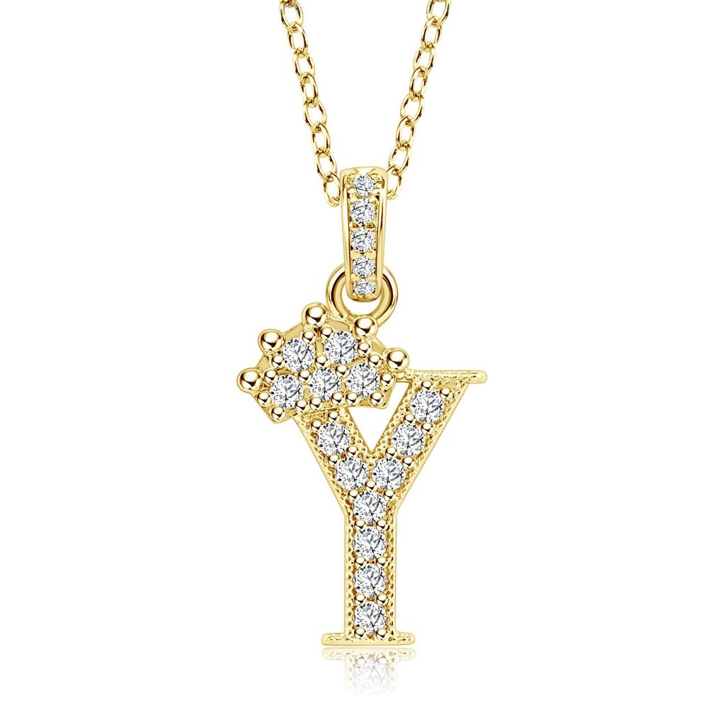 Gold-Plated Zircon Crown Letter Pendant Necklace - Women's Versatile Choker
