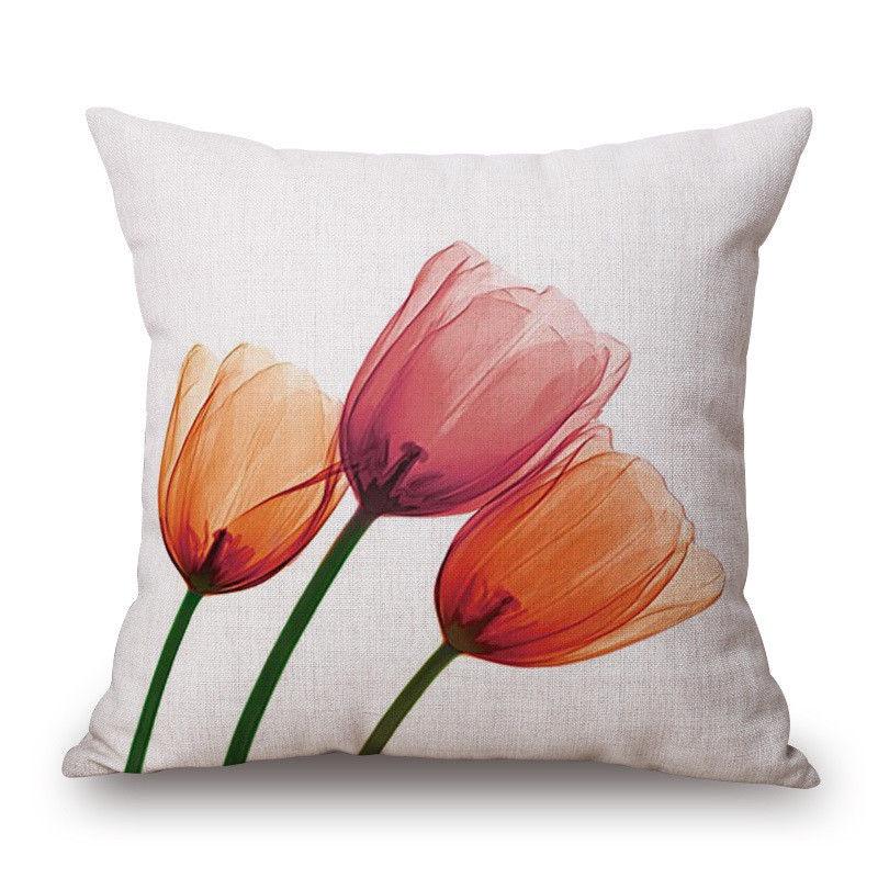 Premium Cotton Linen Pillow Case With Timeless Tulips Design For Home Decor
