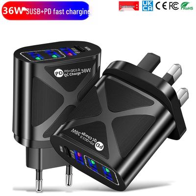 Быстрое зарядное устройство 36 В PD+QC3.0, Европейский/Британский стандарт, 3 USB, с сертификацией UKCA