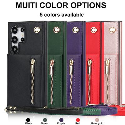 Чехол-кошелек через плечо на молнии для Samsung Galaxy S25 S24 Ultra S23 Plus S24FE S22 S21 S20 Note 20, держатель для карт, шнурок, чехол