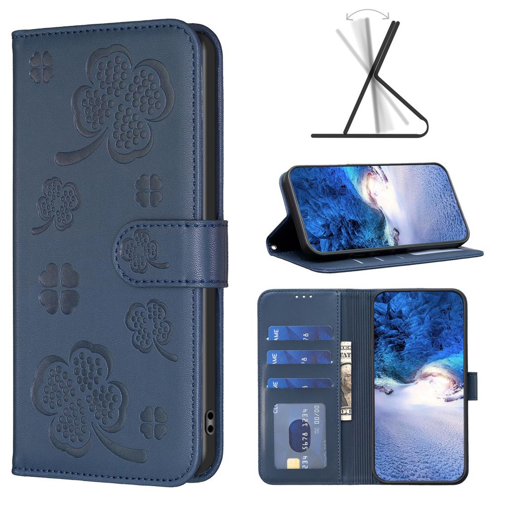 For Oppo A38,A18,A58,A98,A78,Realme C55,C53,C33,Find X6,A57 4G...Lucky Grass Four Leaf Clover Pattern PU Leather Flip Stand Wallet Phone Case Cover