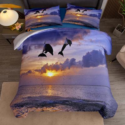 Постельное белье Sunset Play Dolphins 3d без простыни Односпальный Полуторный Двуспальный Квинсайз Кингсайз Калифорнийский Кингсайз Комплект постельного белья