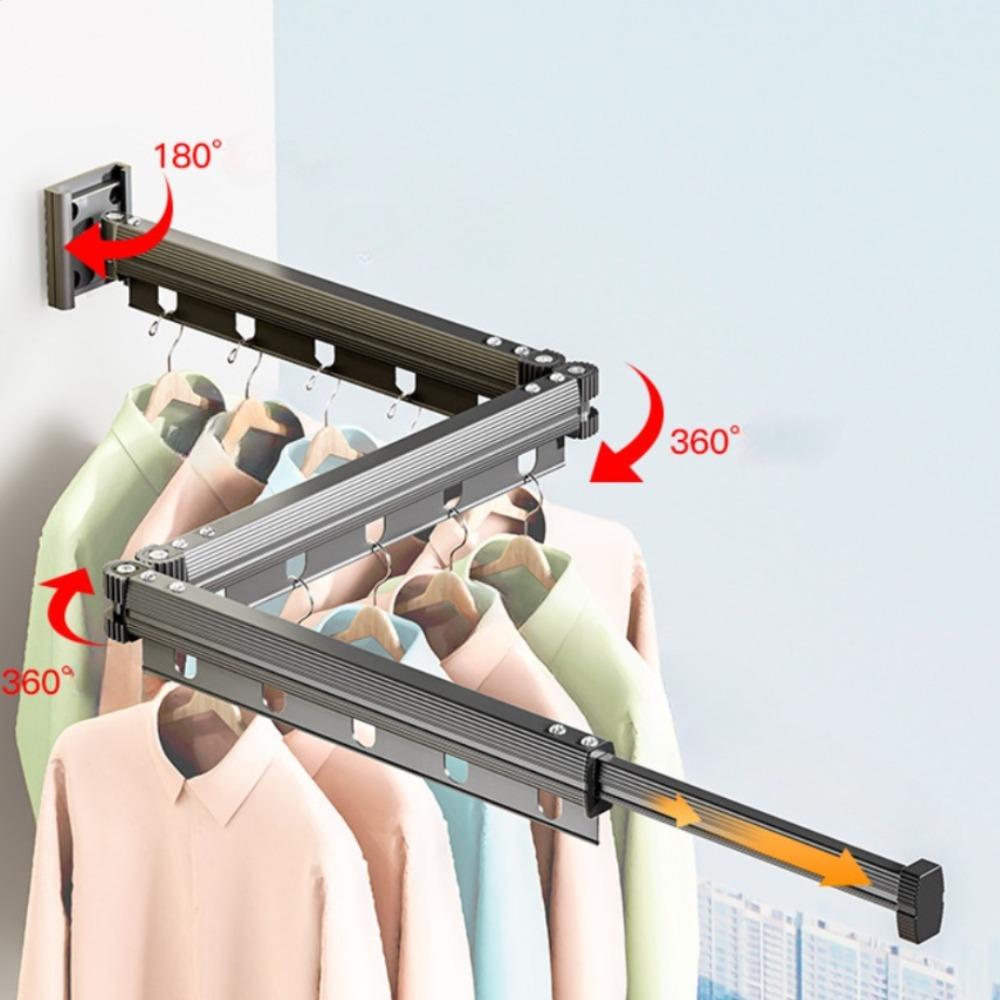 Wall Mounted Folding Clothes Rack Balcony Folding Cloth Hangers Without Punching Household Telescopic Pole Clothes Drying Rods